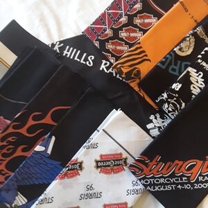 Vintage/bundle of 12 Sturgis Motorcycle Rally bandanas/HD/Eagles/Cuervo/22x22in.